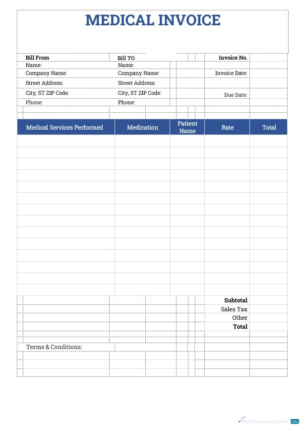 Download Sample Medical Invoice Template Photoshop template